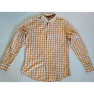Murano Men's Orange Checkered Dress Shirt Size L